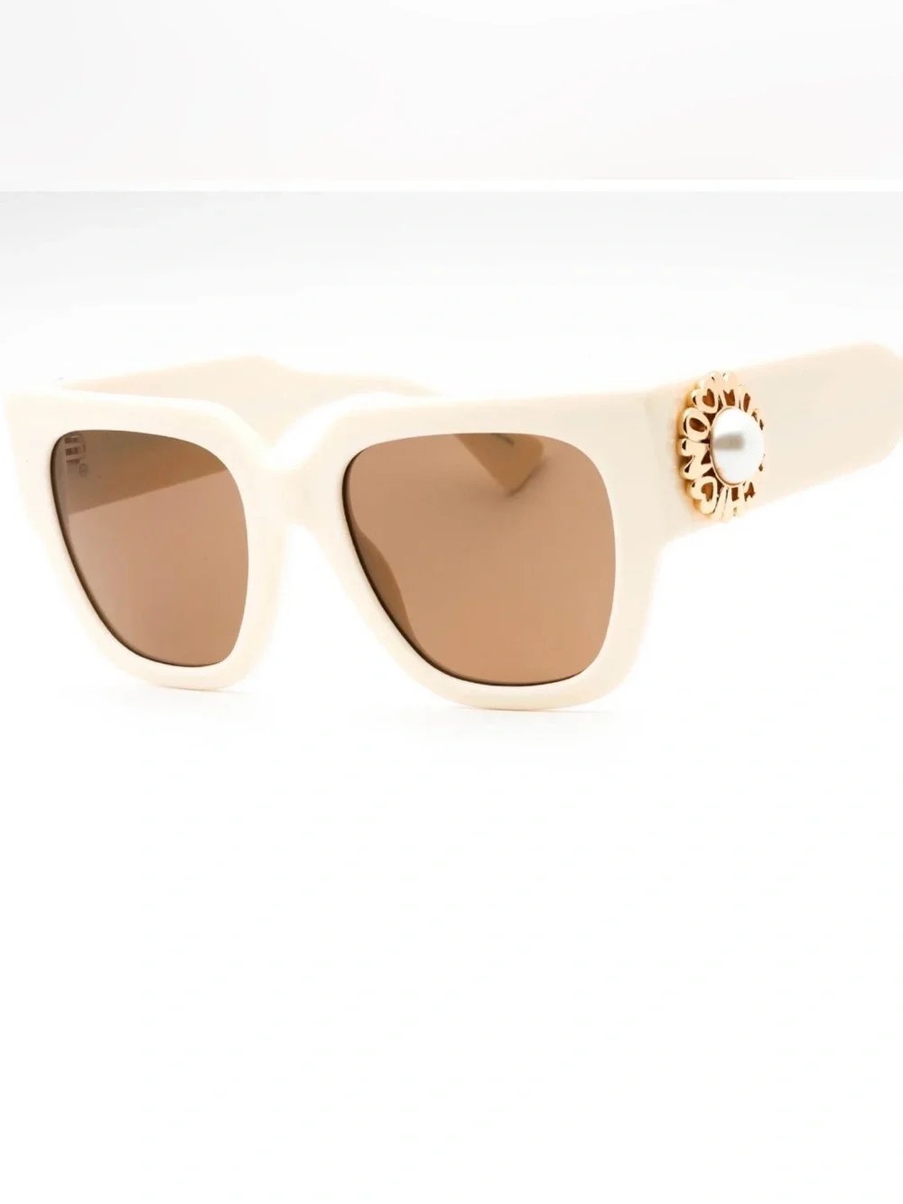 Moschino Cream Square Sunglasses with Gold Pearl Medallion with Case Dust Cloth